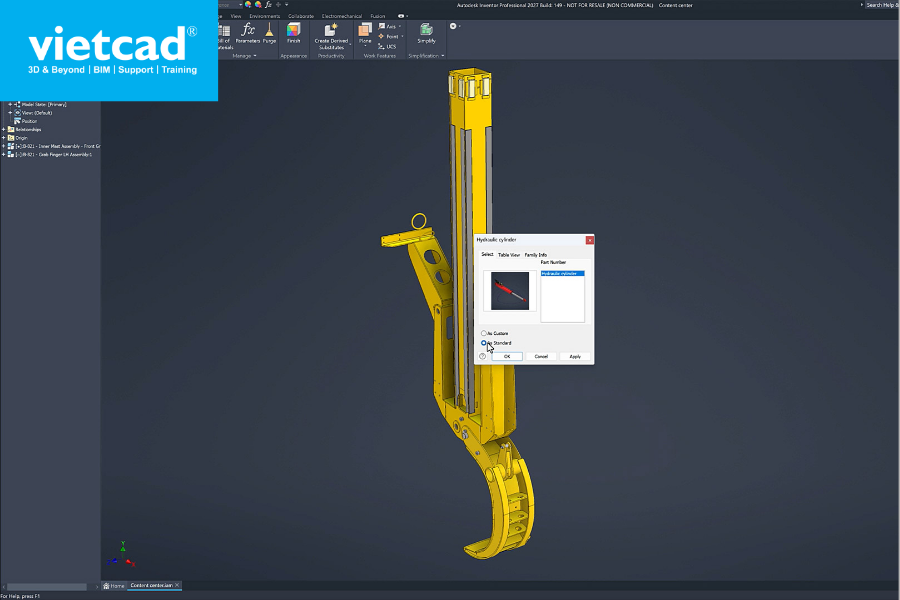 Thiết kế cơ cấu m&aacute;y phức tạp với thư viện linh kiện ti&ecirc;u chuẩn phong ph&uacute; tr&ecirc;n Inventor 2027