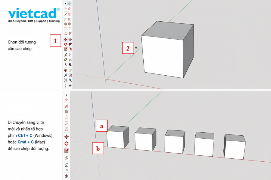 C&aacute;c bước thực hiện lệnh Copy trong SketchUp