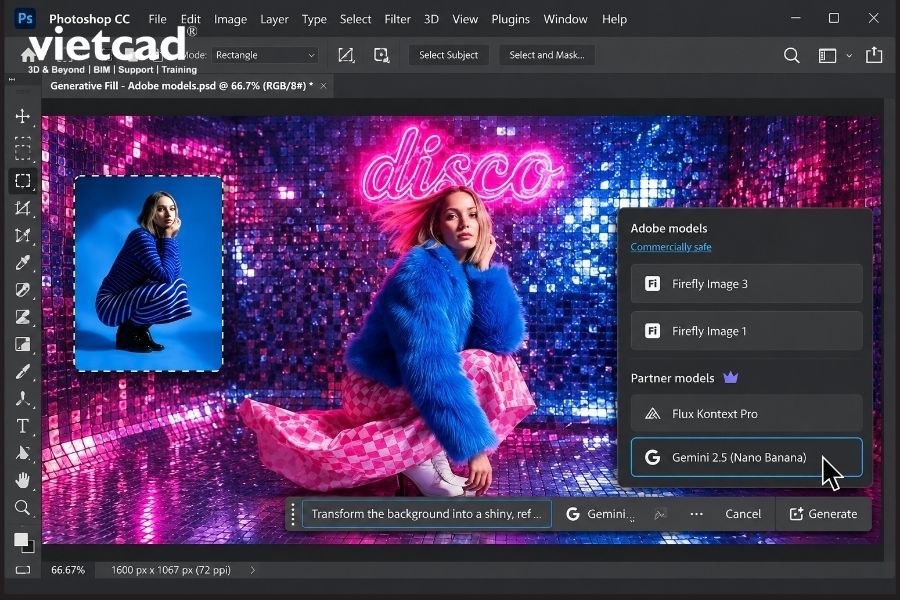 Adobe Photoshop sử dụng Generative Fill để tạo v&agrave; thay đổi nội dung h&igrave;nh ảnh bằng c&ocirc;ng nghệ AI tạo sinh