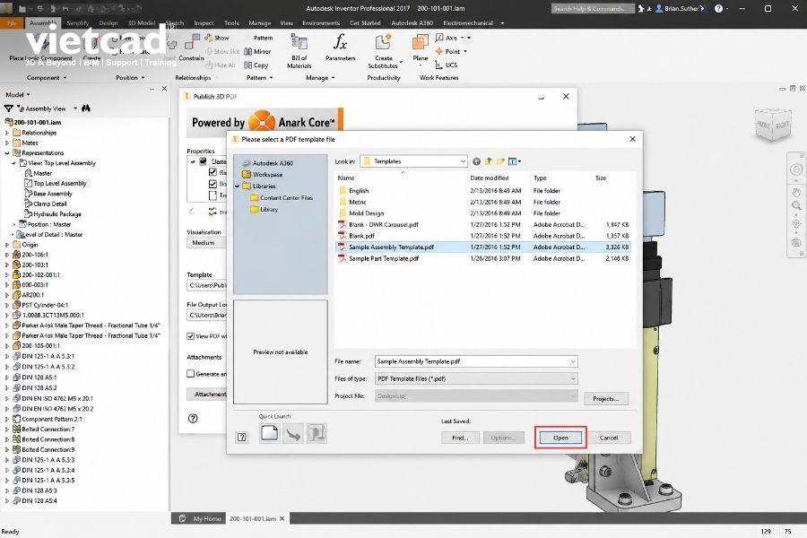 Chọn template 3D PDF ph&ugrave; hợp cho m&ocirc; h&igrave;nh cần xuất
