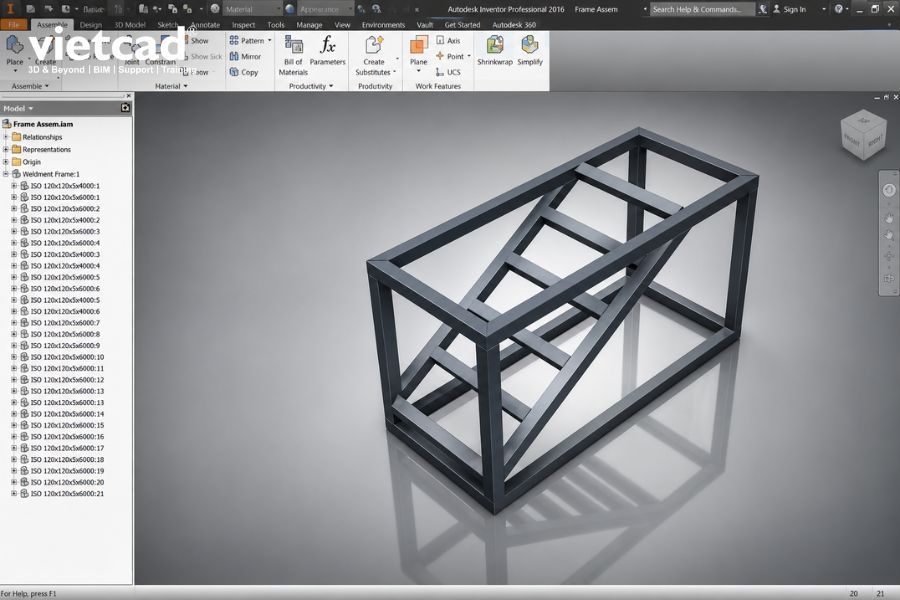 Frame Generator trong Autodesk Inventor gi&uacute;p tạo nhanh khung m&aacute;y v&agrave; kết cấu h&agrave;n từ c&aacute;c profile th&eacute;p ti&ecirc;u chuẩn