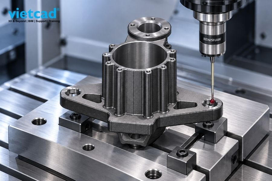 Đầu d&ograve; CNC x&aacute;c định vị tr&iacute; chi tiết để thiết lập Work Offset trước khi gia c&ocirc;ng