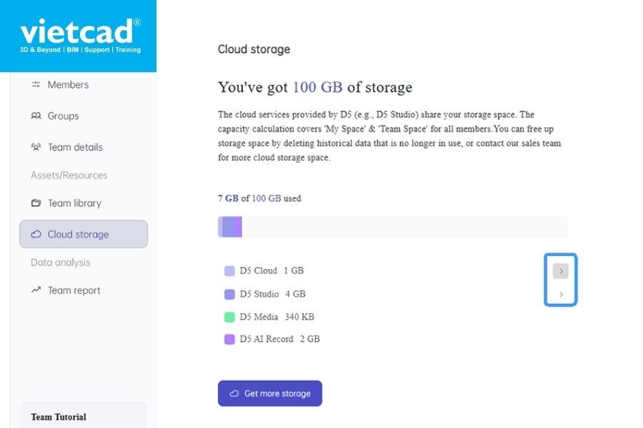 Cloud Storage của D5 for Teams gi&uacute;p quản l&yacute; dung lượng v&agrave; dữ liệu tr&ecirc;n nền tảng đ&aacute;m m&acirc;y