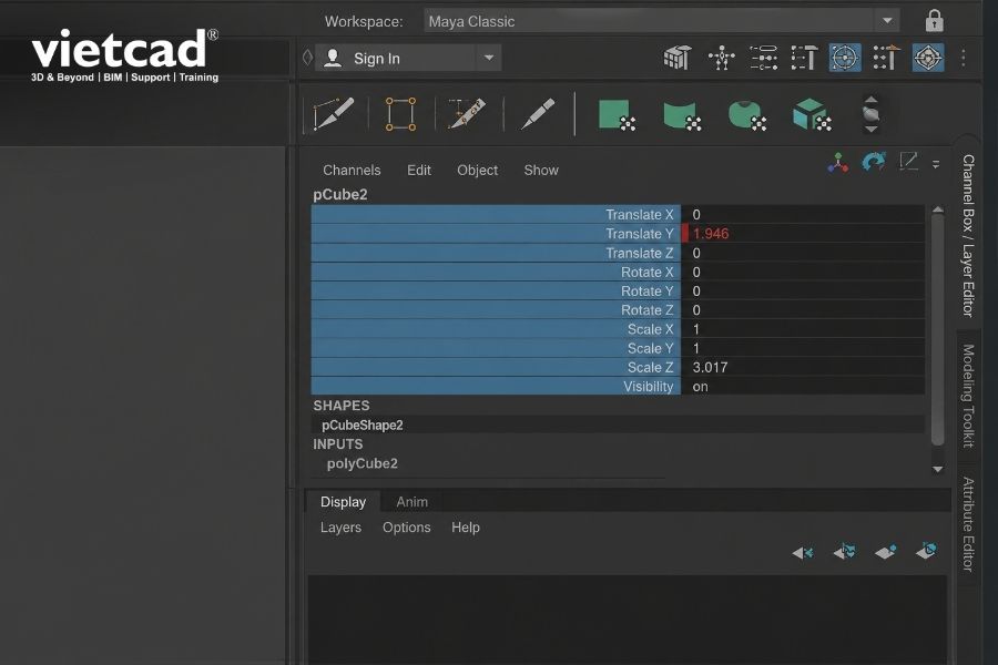 C&aacute;c thuộc t&iacute;nh
    Translate/Rotate/Scale của object được đ&aacute;nh dấu keyframe trong Channel Box của Maya