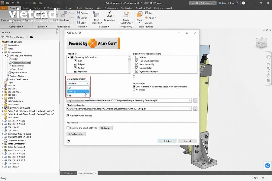 Thiết lập Visualization Quality để điều chỉnh mức độ chi tiết của m&ocirc; h&igrave;nh 3D trong file PDF