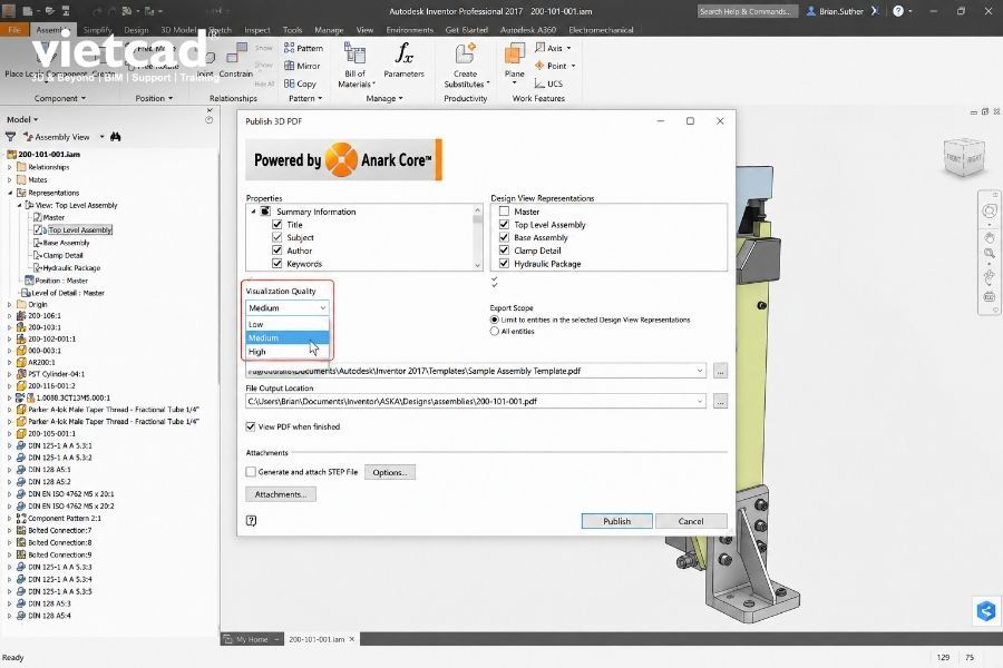 Thiết lập Visualization Quality để điều chỉnh mức độ chi tiết của m&ocirc; h&igrave;nh 3D trong file PDF