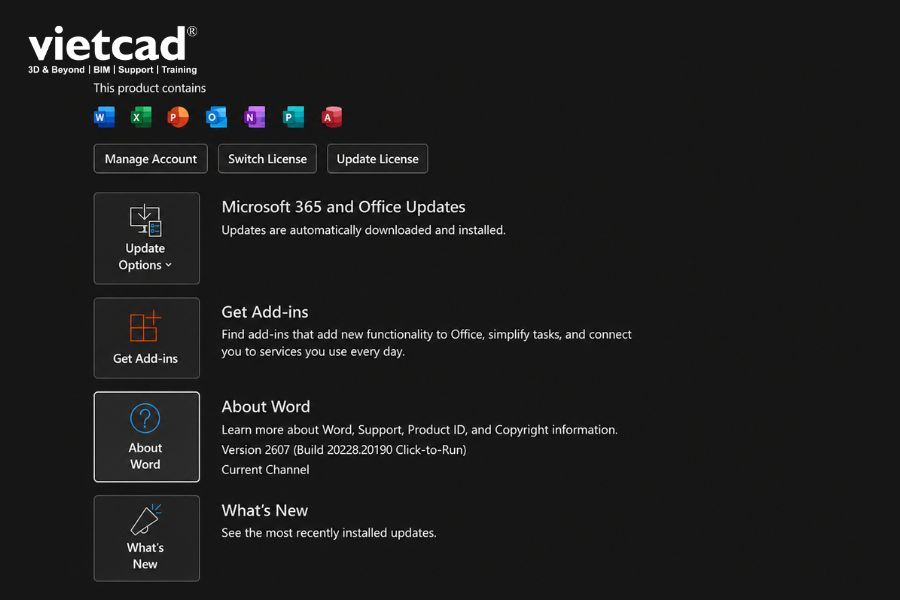 Kiểm tra phi&ecirc;n bản Microsoft Office, Project v&agrave; Visio tr&ecirc;n m&aacute;y t&iacute;nh