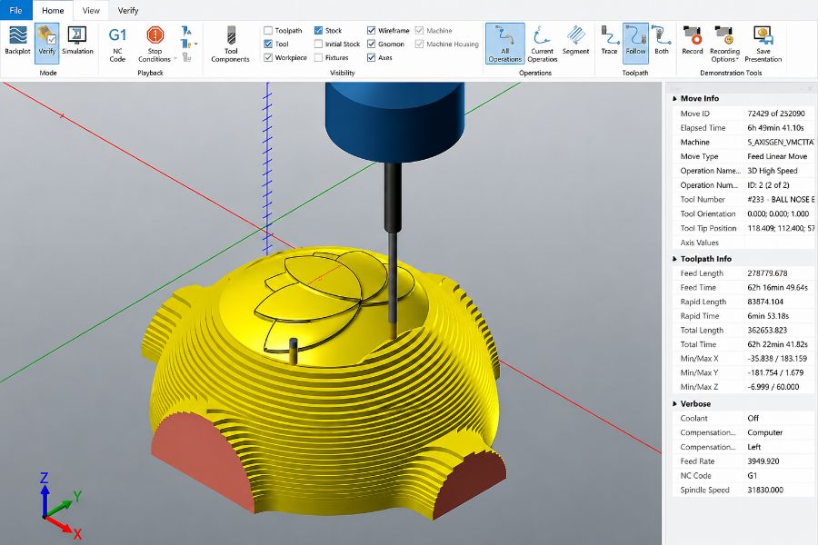 M&ocirc; phỏng đường chạy dao gia c&ocirc;ng đa trục tr&ecirc;n chi tiết 3D trong Mastercam