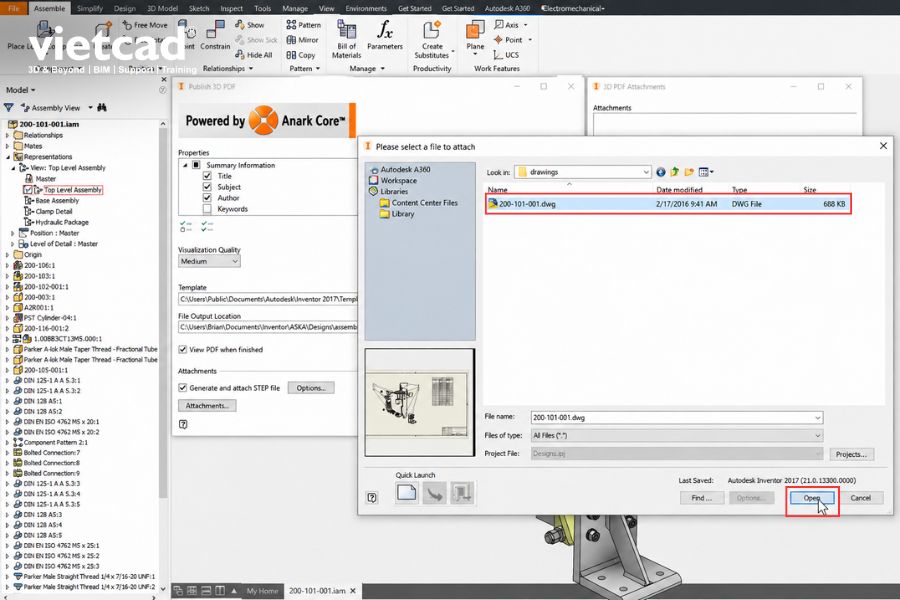 Chọn file cần đ&iacute;nh k&egrave;m v&agrave;o t&agrave;i liệu 3D PDF