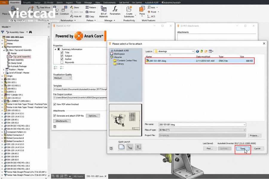 Chọn file cần đ&iacute;nh k&egrave;m v&agrave;o t&agrave;i liệu 3D PDF