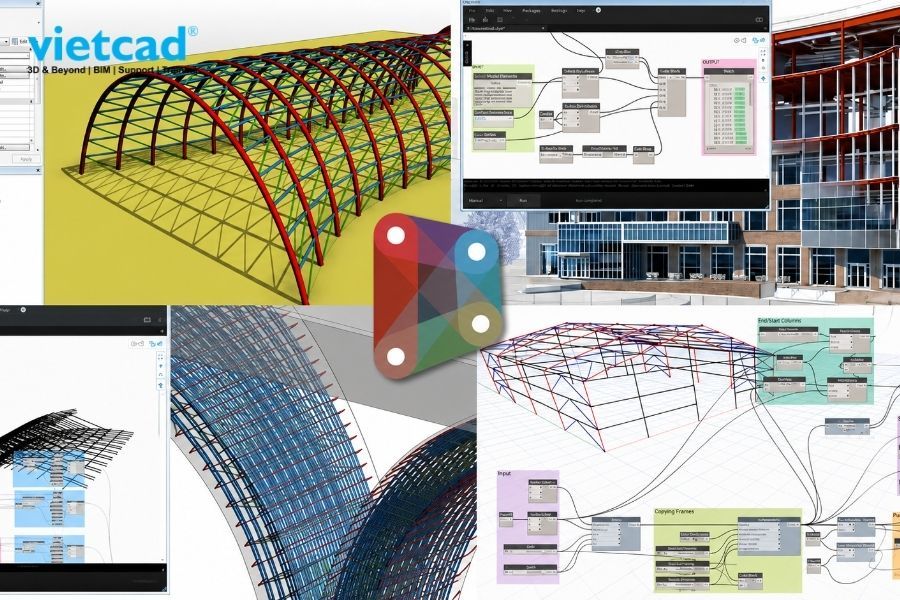 Dynamo sử dụng c&aacute;c Node v&agrave; Graph để điều khiển m&ocirc; h&igrave;nh tham số, tự động tạo h&igrave;nh học v&agrave; đồng bộ dữ liệu trực tiếp với Revit