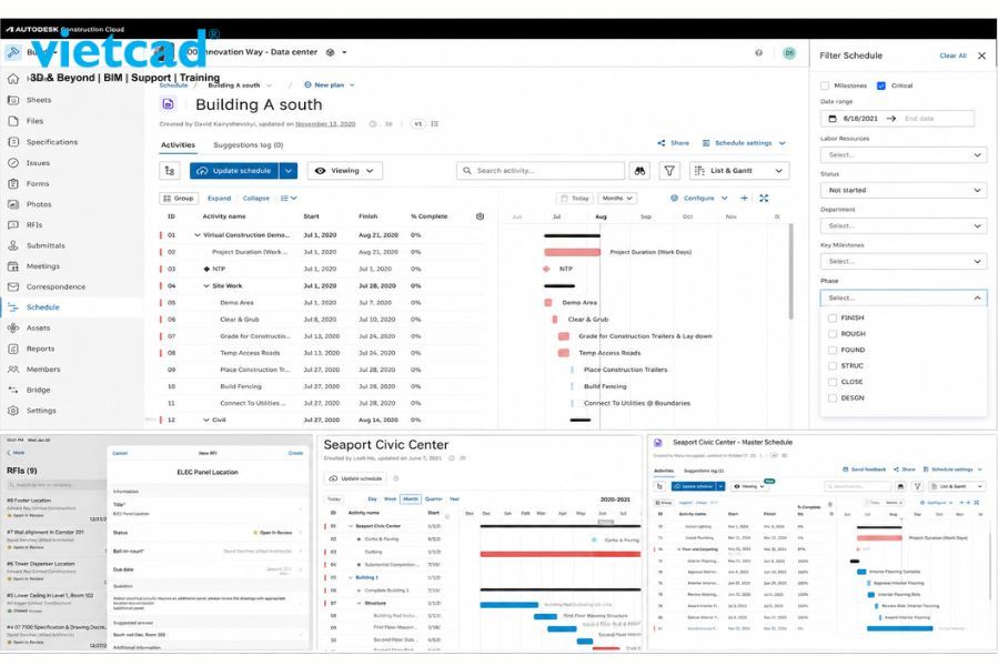 Workplan trong Autodesk Forma hỗ trợ b&aacute;o c&aacute;o Compact Layout v&agrave; Gantt Chart