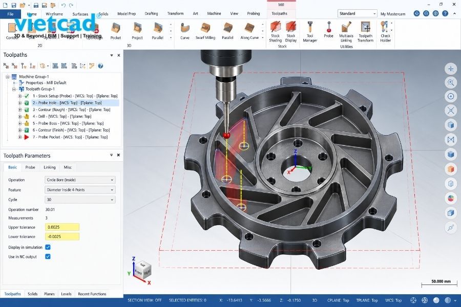 Thiết lập probing cycle trực tiếp tr&ecirc;n m&ocirc; h&igrave;nh CAD trong Mastercam