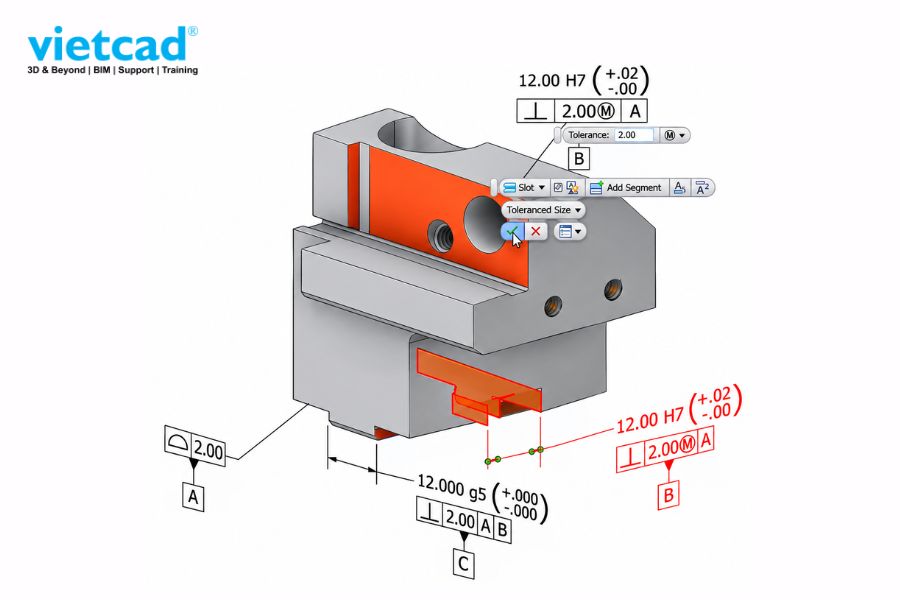 Inventor MBD cho ph&eacute;p gắn v&agrave; kiểm so&aacute;t dung sai trực tiếp tr&ecirc;n bề mặt m&ocirc; h&igrave;nh