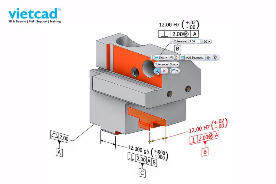 Inventor MBD cho ph&eacute;p gắn v&agrave; kiểm so&aacute;t dung sai trực tiếp tr&ecirc;n bề mặt m&ocirc; h&igrave;nh