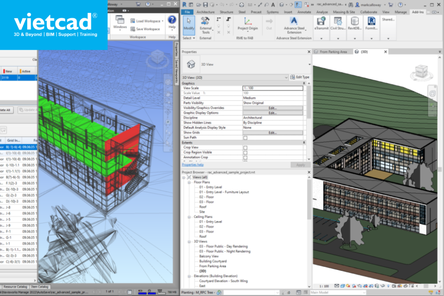 Navisworks t&iacute;ch hợp với Autodesk Construction Cloud v&agrave; Revit để phối hợp dự &aacute;n BIM