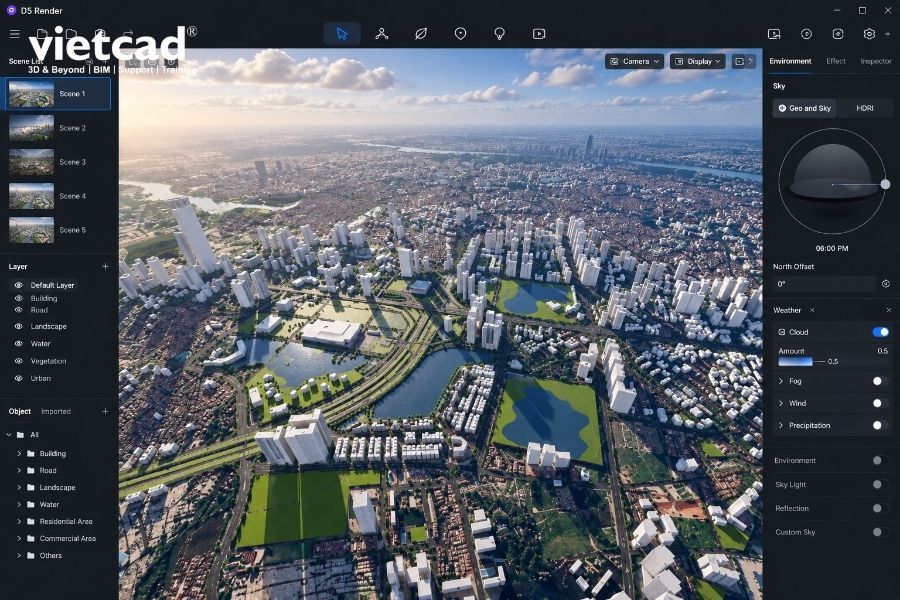D5 Render hiển thị m&ocirc; h&igrave;nh kiến tr&uacute;c 3D trong m&ocirc;i trường render realtime