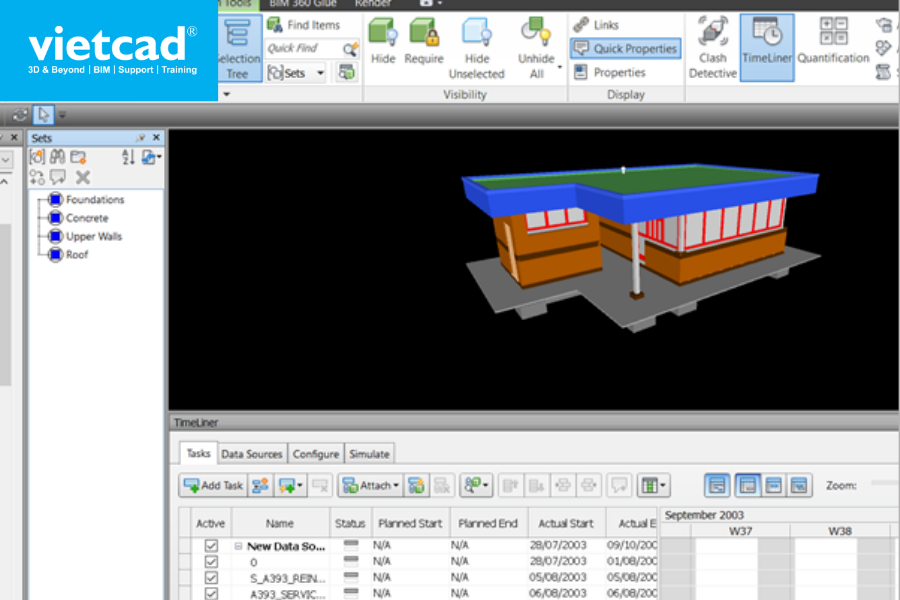 TimeLiner m&ocirc; phỏng tiến độ thi c&ocirc;ng 4D từ m&ocirc; h&igrave;nh BIM v&agrave; dữ liệu kế hoạch