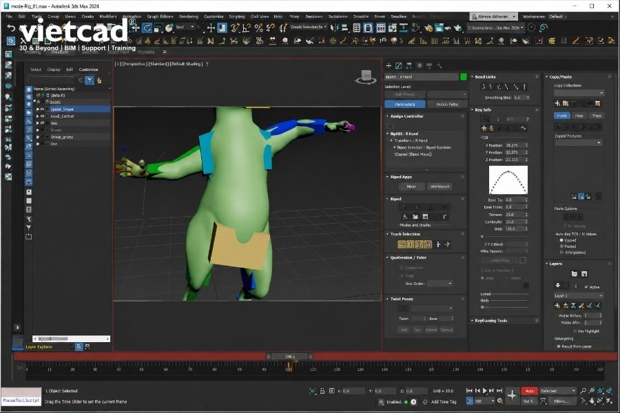 Sử dụng Biped v&agrave; Motion Paths để tạo chuyển động nh&acirc;n vật trong Autodesk 3ds Max, thể hiện khả năng animation chuy&ecirc;n nghiệp.