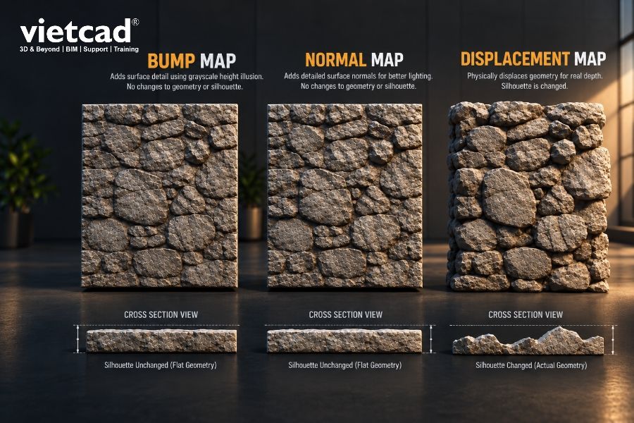 Bump Map, Normal Map v&agrave; Displacement Map trong Corona Renderer