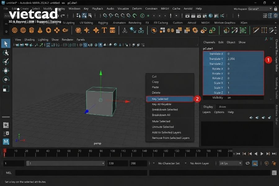 Chọn nhiều thuộc
    t&iacute;nh của object bằng Shift để thiết lập keyframe trong Maya