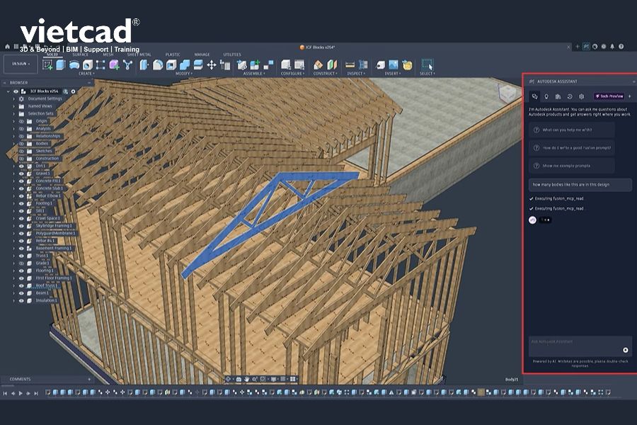 Autodesk Assistant hỗ trợ t&igrave;m kiếm, t&oacute;m tắt v&agrave; truy vấn dữ liệu dự &aacute;n, gi&uacute;p người d&ugrave;ng tiếp cận th&ocirc;ng tin phục vụ qu&aacute; tr&igrave;nh đ&aacute;nh gi&aacute; phương &aacute;n