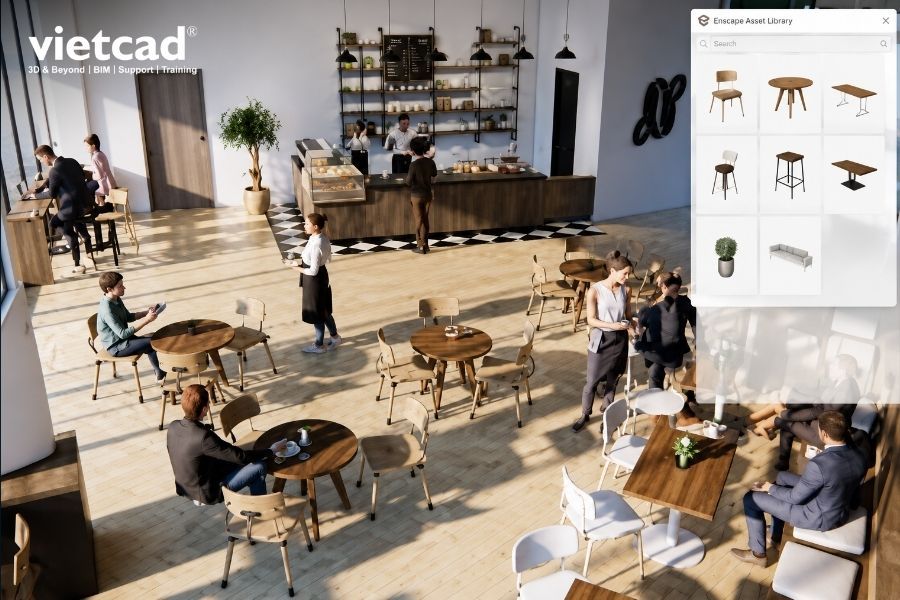 Thư viện Assets gi&uacute;p bổ sung nội thất v&agrave; vật thể 3D chỉ với v&agrave;i thao t&aacute;c