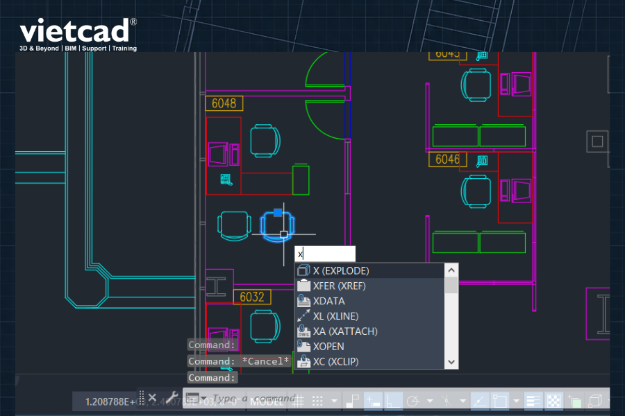 Lệnh EXPLODE (X) trong AutoCAD d&ugrave;ng để ph&aacute; Block th&agrave;nh c&aacute;c đối tượng th&agrave;nh phần