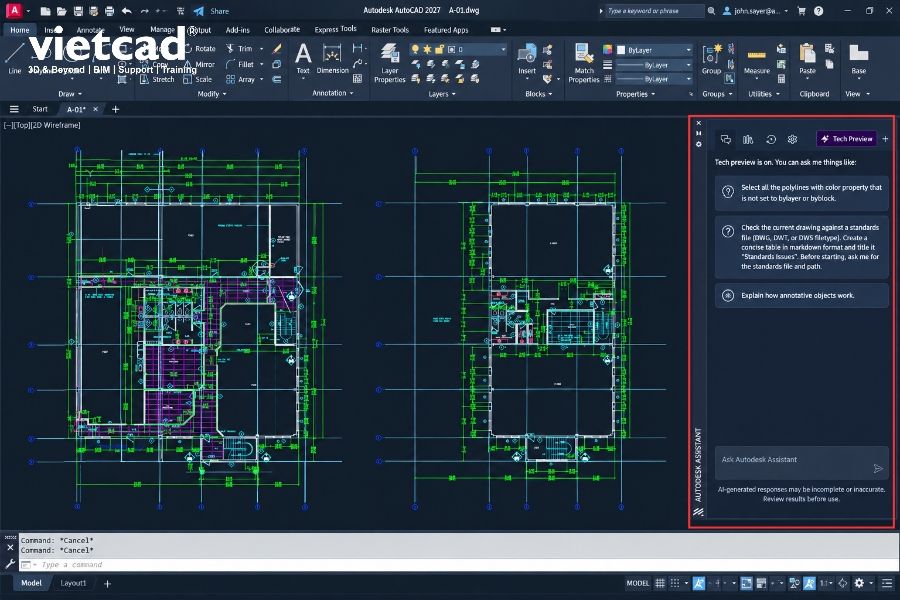 AI hỗ trợ xử l&yacute; bản vẽ, tự động h&oacute;a thao t&aacute;c v&agrave; tối ưu quy tr&igrave;nh l&agrave;m việc th&ocirc;ng qua My Insights, Macro Advisor, Autodesk Assistant, Block v&agrave; Markup