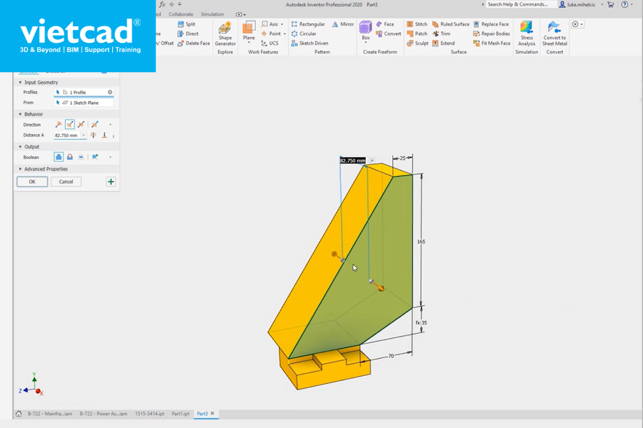 Thao t&aacute;c dựng h&igrave;nh chi tiết 3D (Part Modeling) nhanh ch&oacute;ng v&agrave; ch&iacute;nh x&aacute;c trong Inventor