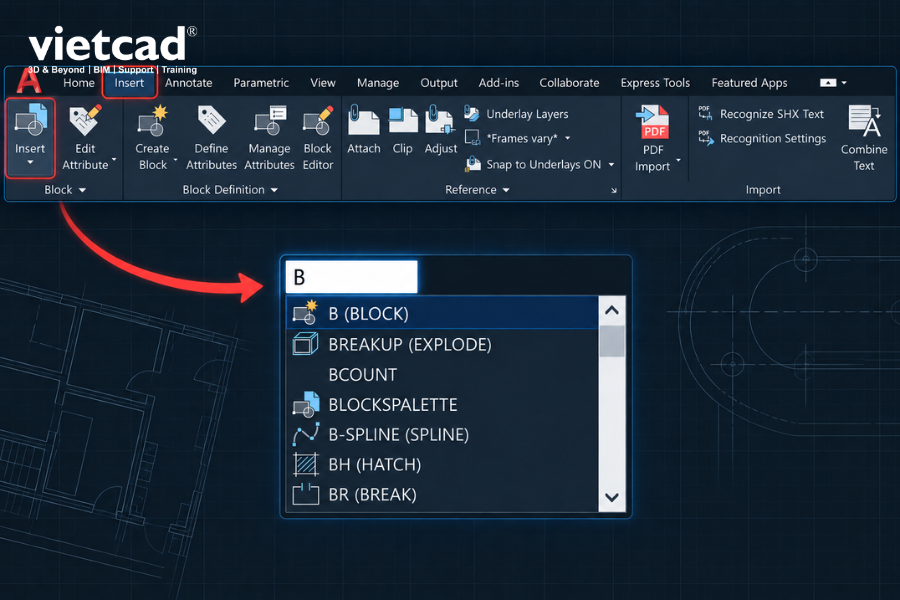 Lệnh BLOCK (B) trong AutoCAD d&ugrave;ng để tạo Block mới