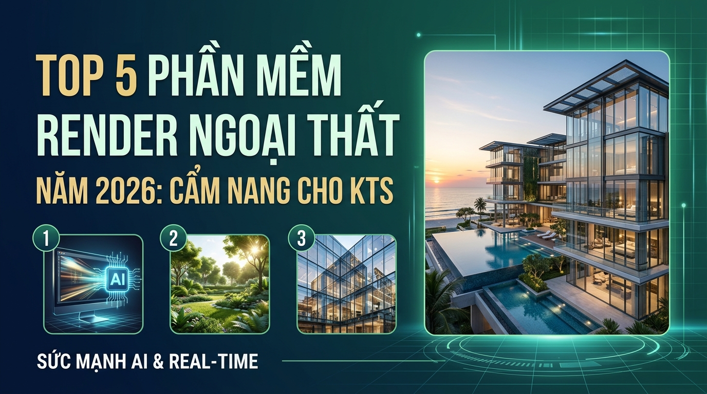 Top Phần Mềm Render Ngoại Thất 3D Tốt Nhất 2026 Cho Kiến Trúc Sư
