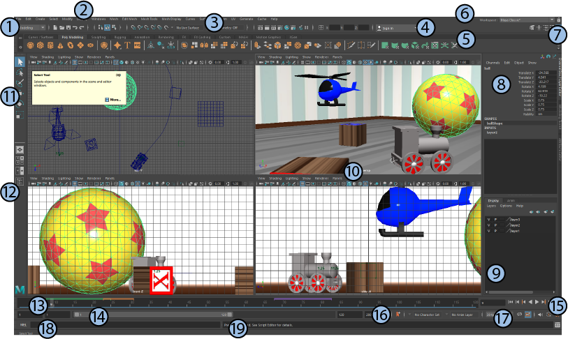 Tổng quan về giao diện Autodesk Maya