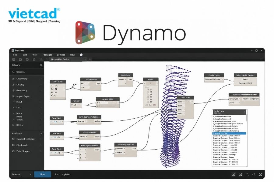 Graph trong Dynamo được tạo từ nhiều Node li&ecirc;n kết để xử l&yacute; dữ liệu v&agrave; tự động h&oacute;a quy tr&igrave;nh trong Revit