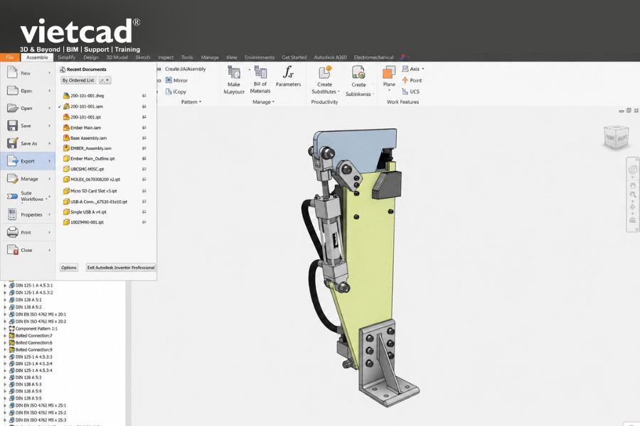 Mở file Part hoặc Assembly trong Autodesk Inventor để chuẩn bị xuất m&ocirc; h&igrave;nh sang 3D PDF