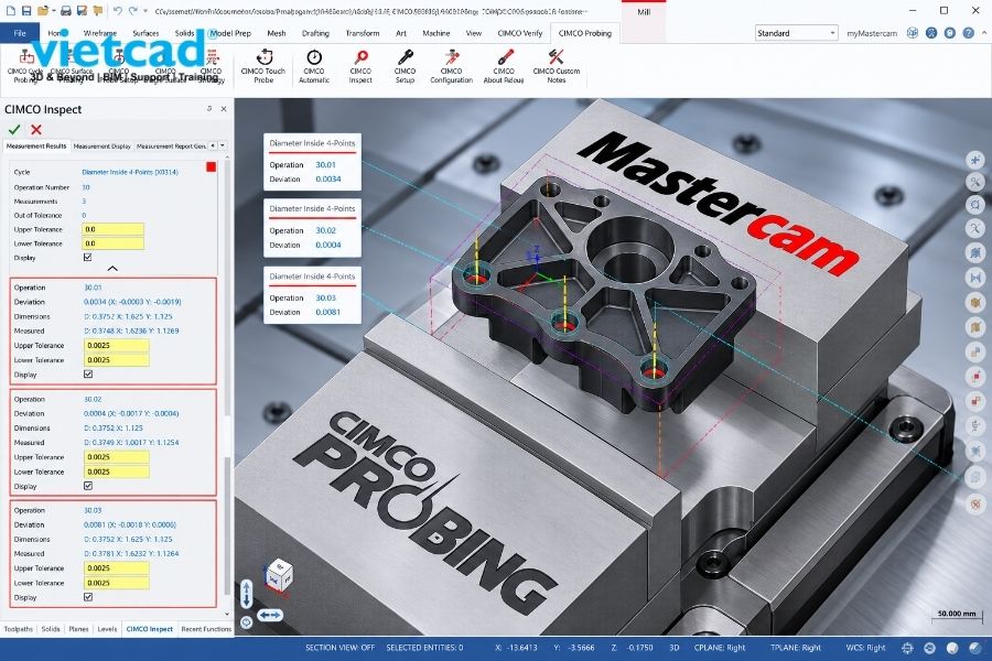 Giao diện Mastercam Probing được t&iacute;ch hợp trực tiếp trong m&ocirc;i trường lập tr&igrave;nh Mastercam