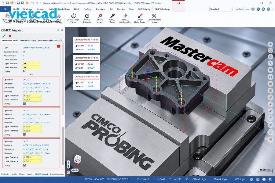 Giao diện Mastercam Probing được t&iacute;ch hợp trực tiếp trong m&ocirc;i trường lập tr&igrave;nh Mastercam