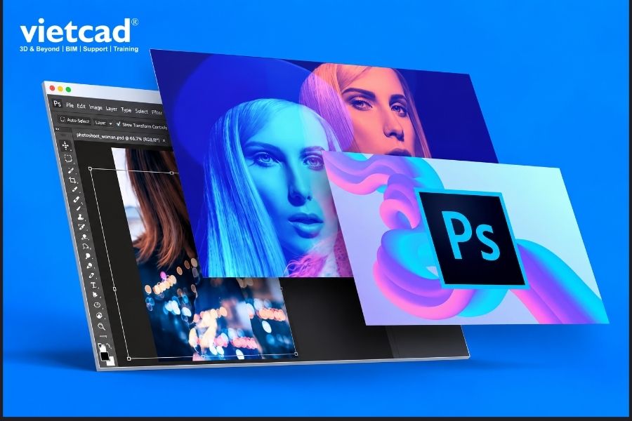 Giao diện Adobe Photoshop với c&aacute;c c&ocirc;ng cụ chỉnh sửa v&agrave; thiết kế h&igrave;nh ảnh chuy&ecirc;n nghiệp