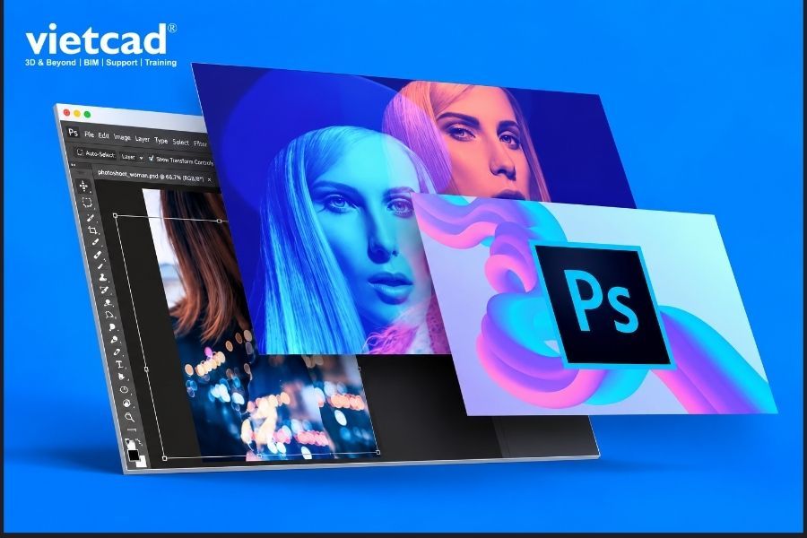 Giao diện Adobe Photoshop với c&aacute;c c&ocirc;ng cụ chỉnh sửa v&agrave; thiết kế h&igrave;nh ảnh chuy&ecirc;n nghiệp