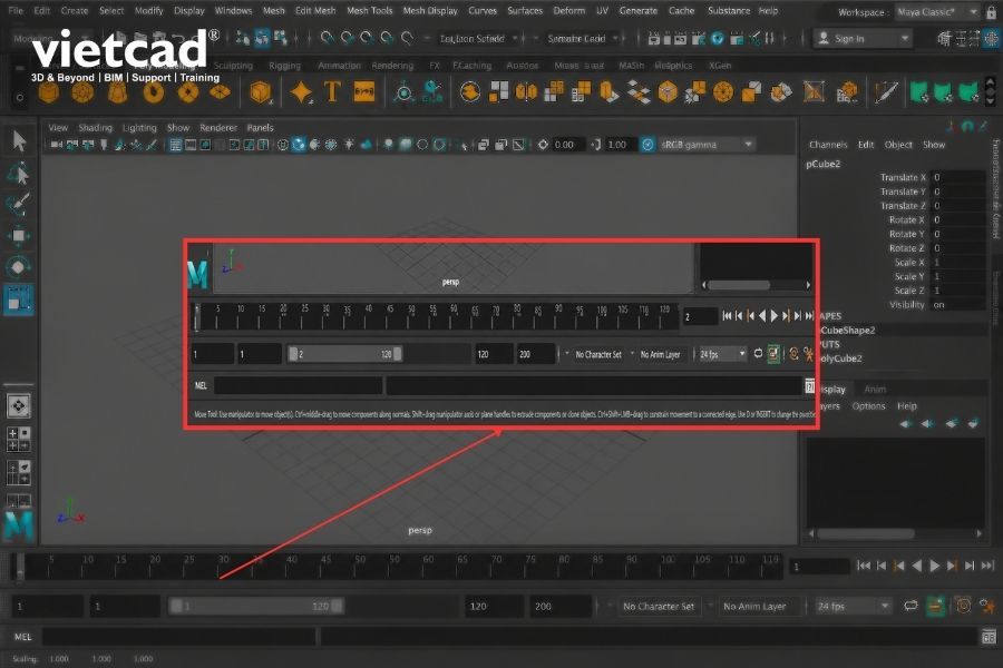 Chọn frame tr&ecirc;n
    Timeline để bắt đầu thiết lập keyframe trong Maya