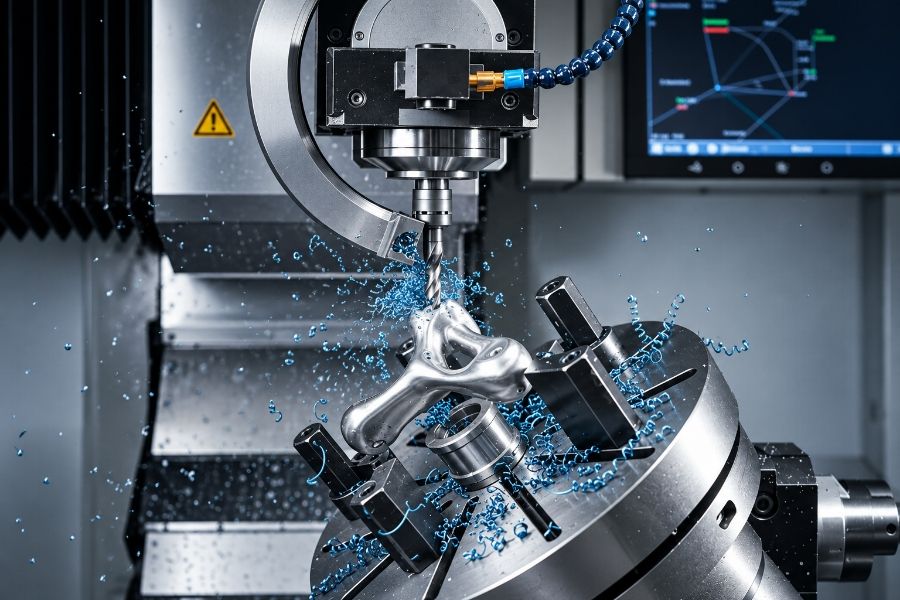 M&aacute;y CNC 5 trục gia c&ocirc;ng chi tiết kim loại c&oacute; h&igrave;nh học phức tạp