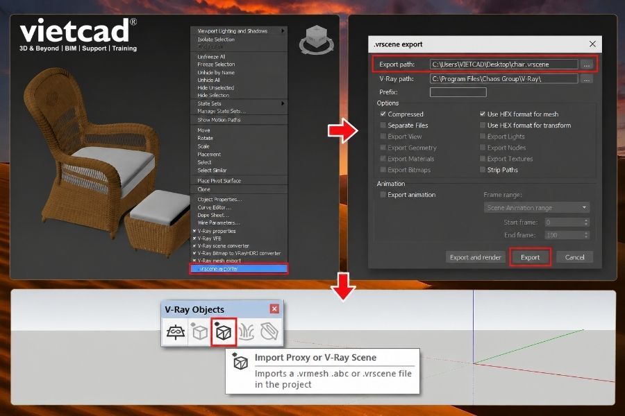 Xuất model từ 3ds Max sang file V-Ray Scene bằng .vrscene exporter