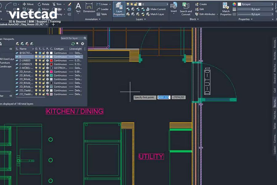 Kh&ocirc;ng gian l&agrave;m việc AutoCAD LT với Layer Properties Manager v&agrave; Tool Palettes hỗ trợ quản l&yacute; layer, truy cập c&ocirc;ng cụ v&agrave; chỉnh sửa bản vẽ 2D