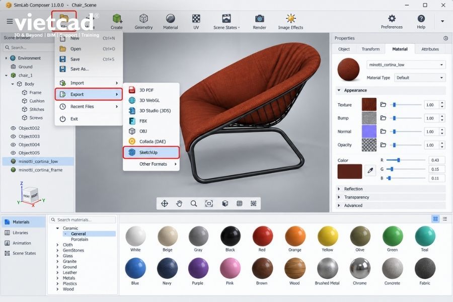Xuất model sang SketchUp bằng SimLab