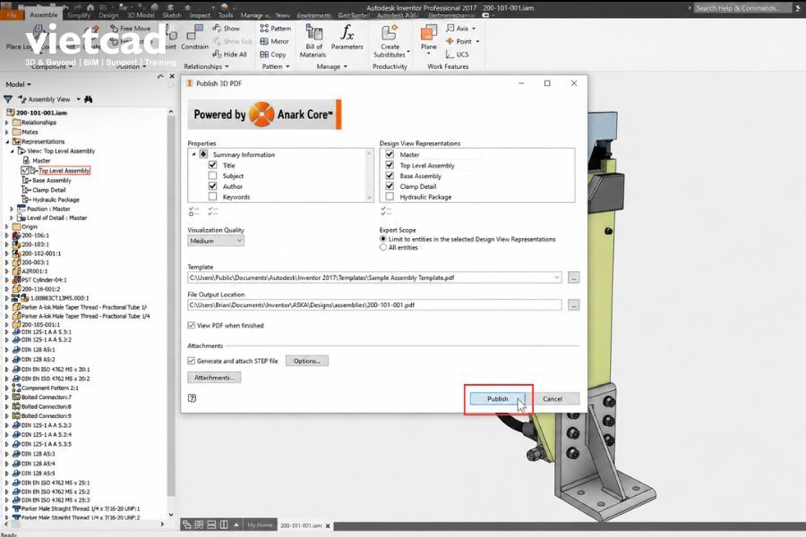 Nhấn Publish để Autodesk Inventor ho&agrave;n tất qu&aacute; tr&igrave;nh xuất