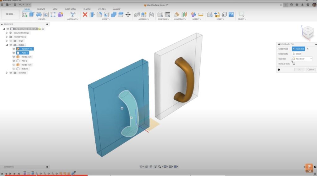 Using boundary fill tool in autodsk fusion